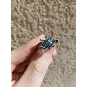 sterling silver blue flower ring